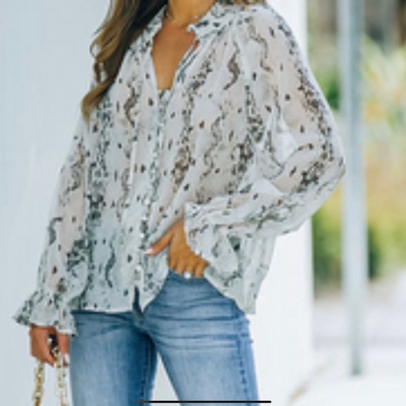 Snake print button down blouse - Picture 2 of 6